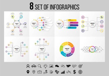 Vektör Infographics Elements Şablon Tasarım. Seçenekler Adımları ve Pazarlama Simgeleri ile İş Veri Görselleştirme Zaman Çizelgesi