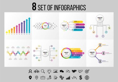 Vektör Infographics Elements Şablon Tasarım. Seçenekler Adımları ve Pazarlama Simgeleri ile İş Veri Görselleştirme Zaman Çizelgesi