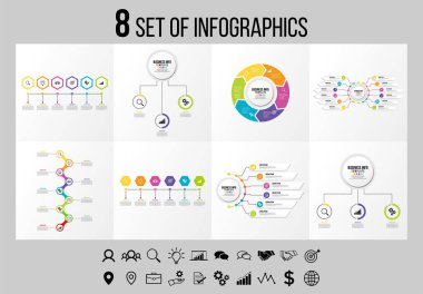 Vektör Infographics Elements Şablon Tasarım. Seçenekler Adımları ve Pazarlama Simgeleri ile İş Veri Görselleştirme Zaman Çizelgesi