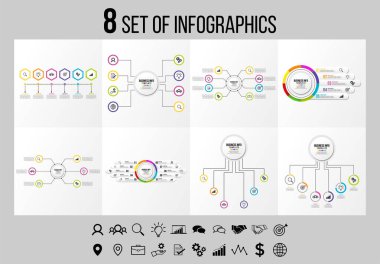 Vektör Infographics Elements Şablon Tasarım. Seçenekler Adımları ve Pazarlama Simgeleri ile İş Veri Görselleştirme Zaman Çizelgesi