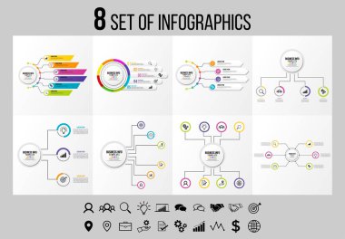 Vektör Infographics Elements Şablon Tasarım. Seçenekler Adımları ve Pazarlama Simgeleri ile İş Veri Görselleştirme Zaman Çizelgesi