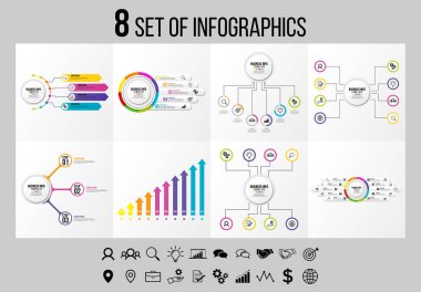 Vektör Infographics Elements Şablon Tasarım. Seçenekler Adımları ve Pazarlama Simgeleri ile İş Veri Görselleştirme Zaman Çizelgesi