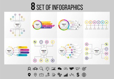 Vektör Infographics Elements Şablon Tasarım. Seçenekler Adımları ve Pazarlama Simgeleri ile İş Veri Görselleştirme Zaman Çizelgesi