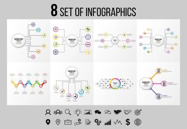 Vektör Infographics Elements Şablon Tasarım. Seçenekler Adımları ve Pazarlama Simgeleri ile İş Veri Görselleştirme Zaman Çizelgesi