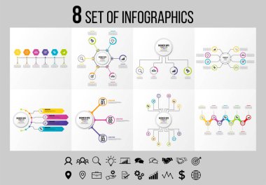 Vektör Infographics Elements Şablon Tasarım. Seçenekler Adımları ve Pazarlama Simgeleri ile İş Veri Görselleştirme Zaman Çizelgesi