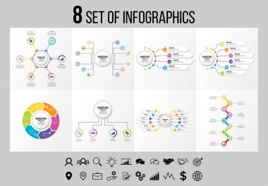 Vektör Infographics Elements Şablon Tasarım. Seçenekler Adımları ve Pazarlama Simgeleri ile İş Veri Görselleştirme Zaman Çizelgesi