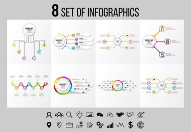 Vektör Infographics Elements Şablon Tasarım. Seçenekler Adımları ve Pazarlama Simgeleri ile İş Veri Görselleştirme Zaman Çizelgesi