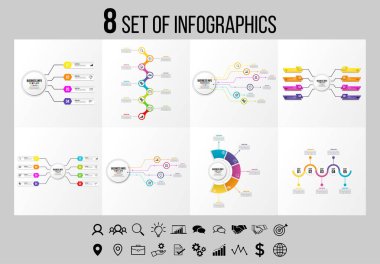 Vektör Infographics Elements Şablon Tasarım. Seçenekler Adımları ve Pazarlama Simgeleri ile İş Veri Görselleştirme Zaman Çizelgesi