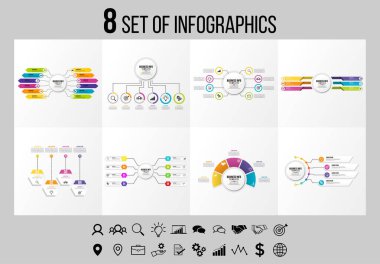 Vektör Infographics Elements Şablon Tasarım. Seçenekler Adımları ve Pazarlama Simgeleri ile İş Veri Görselleştirme Zaman Çizelgesi