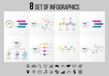 Vektör Infographics Elements Şablon Tasarım. Seçenekler Adımları ve Pazarlama Simgeleri ile İş Veri Görselleştirme Zaman Çizelgesi
