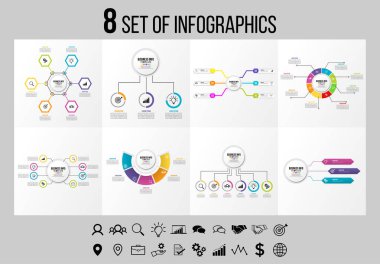 Vektör Infographics Elements Şablon Tasarım. Seçenekler Adımları ve Pazarlama Simgeleri ile İş Veri Görselleştirme Zaman Çizelgesi