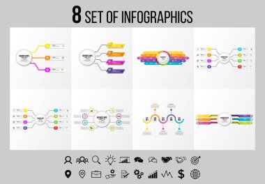 Vektör Infographics Elements Şablon Tasarım. Seçenekler Adımları ve Pazarlama Simgeleri ile İş Veri Görselleştirme Zaman Çizelgesi