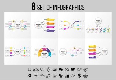 Vektör Infographics Elements Şablon Tasarım. Seçenekler Adımları ve Pazarlama Simgeleri ile İş Veri Görselleştirme Zaman Çizelgesi