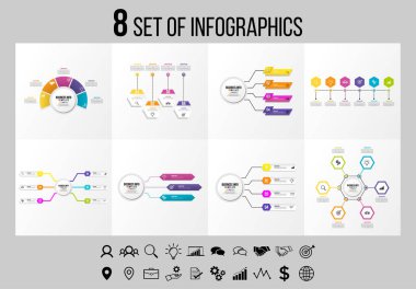Vektör Infographics Elements Şablon Tasarım. Seçenekler Adımları ve Pazarlama Simgeleri ile İş Veri Görselleştirme Zaman Çizelgesi