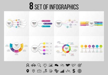 Vektör Infographics Elements Şablon Tasarım. Seçenekler Adımları ve Pazarlama Simgeleri ile İş Veri Görselleştirme Zaman Çizelgesi