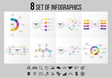 Vektör Infographics Elements Şablon Tasarım. Seçenekler Adımları ve Pazarlama Simgeleri ile İş Veri Görselleştirme Zaman Çizelgesi