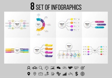 Vektör Infographics Elements Şablon Tasarım. Seçenekler Adımları ve Pazarlama Simgeleri ile İş Veri Görselleştirme Zaman Çizelgesi