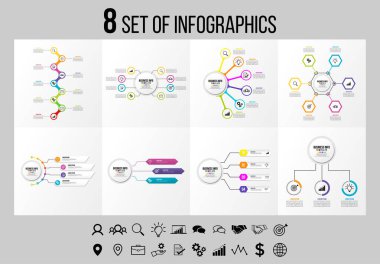 Vektör Infographics Elements Şablon Tasarım. Seçenekler Adımları ve Pazarlama Simgeleri ile İş Veri Görselleştirme Zaman Çizelgesi