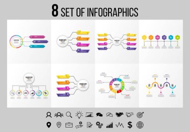 Vektör Infographics Elements Şablon Tasarım. Seçenekler Adımları ve Pazarlama Simgeleri ile İş Veri Görselleştirme Zaman Çizelgesi