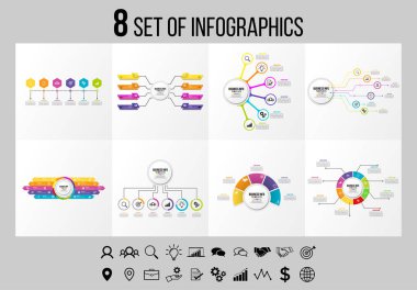 Vektör Infographics Elements Şablon Tasarım. Seçenekler Adımları ve Pazarlama Simgeleri ile İş Veri Görselleştirme Zaman Çizelgesi