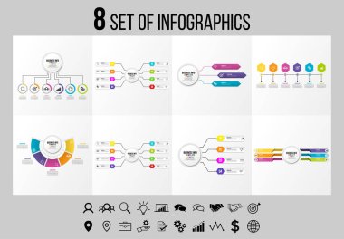 Vektör Infographics Elements Şablon Tasarım. Seçenekler Adımları ve Pazarlama Simgeleri ile İş Veri Görselleştirme Zaman Çizelgesi