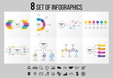 Vektör Infographics Elements Şablon Tasarım. Seçenekler Adımları ve Pazarlama Simgeleri ile İş Veri Görselleştirme Zaman Çizelgesi