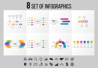 Vektör Infographics Elements Şablon Tasarım. Seçenekler Adımları ve Pazarlama Simgeleri ile İş Veri Görselleştirme Zaman Çizelgesi