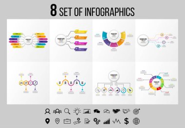 Vektör Infographics Elements Şablon Tasarım. Seçenekler Adımları ve Pazarlama Simgeleri ile İş Veri Görselleştirme Zaman Çizelgesi