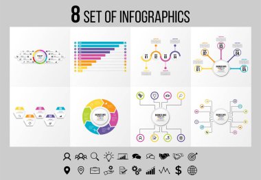 Vektör Infographics Elements Şablon Tasarım. Seçenekler Adımları ve Pazarlama Simgeleri ile İş Veri Görselleştirme Zaman Çizelgesi