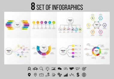 Vektör Infographics Elements Şablon Tasarım. Seçenekler Adımları ve Pazarlama Simgeleri ile İş Veri Görselleştirme Zaman Çizelgesi