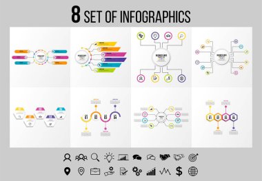 Vektör Infographics Elements Şablon Tasarım. Seçenekler Adımları ve Pazarlama Simgeleri ile İş Veri Görselleştirme Zaman Çizelgesi