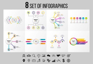 Vektör Infographics Elements Şablon Tasarım. Seçenekler Adımları ve Pazarlama Simgeleri ile İş Veri Görselleştirme Zaman Çizelgesi