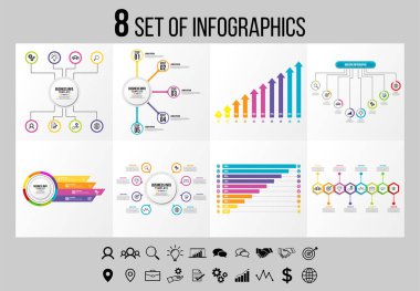 Vektör Infographics Elements Şablon Tasarım. Seçenekler Adımları ve Pazarlama Simgeleri ile İş Veri Görselleştirme Zaman Çizelgesi
