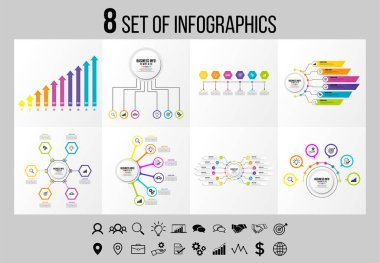 Vektör Infographics Elements Şablon Tasarım. Seçenekler Adımları ve Pazarlama Simgeleri ile İş Veri Görselleştirme Zaman Çizelgesi