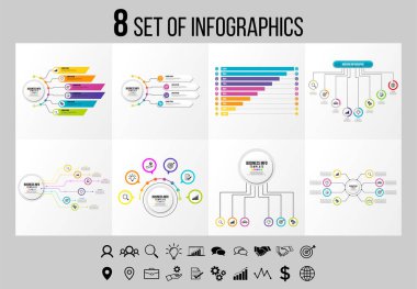 Vektör Infographics Elements Şablon Tasarım. Seçenekler Adımları ve Pazarlama Simgeleri ile İş Veri Görselleştirme Zaman Çizelgesi