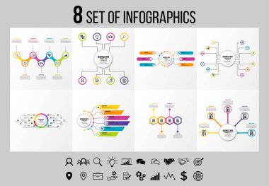 Vektör Infographics Elements Şablon Tasarım. Seçenekler Adımları ve Pazarlama Simgeleri ile İş Veri Görselleştirme Zaman Çizelgesi