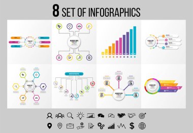 Vektör Infographics Elements Şablon Tasarım. Seçenekler Adımları ve Pazarlama Simgeleri ile İş Veri Görselleştirme Zaman Çizelgesi