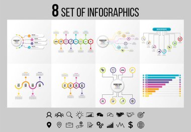 Vektör Infographics Elements Şablon Tasarım. Seçenekler Adımları ve Pazarlama Simgeleri ile İş Veri Görselleştirme Zaman Çizelgesi
