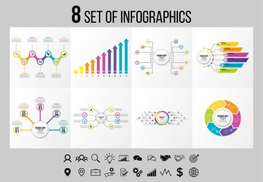Vektör Infographics Elements Şablon Tasarım. Seçenekler Adımları ve Pazarlama Simgeleri ile İş Veri Görselleştirme Zaman Çizelgesi