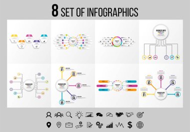 Vektör Infographics Elements Şablon Tasarım. Seçenekler Adımları ve Pazarlama Simgeleri ile İş Veri Görselleştirme Zaman Çizelgesi