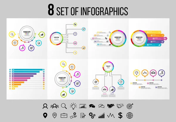 Vektör Infographics Elements Şablon Tasarım. Seçenekler Adımları ve Pazarlama Simgeleri ile İş Veri Görselleştirme Zaman Çizelgesi