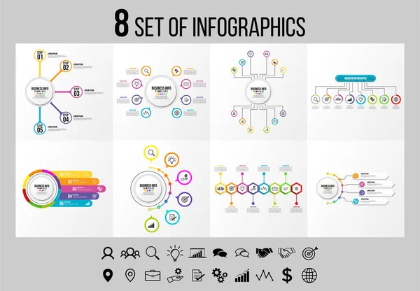 Vektör Infographics Elements Şablon Tasarım. Seçenekler Adımları ve Pazarlama Simgeleri ile İş Veri Görselleştirme Zaman Çizelgesi