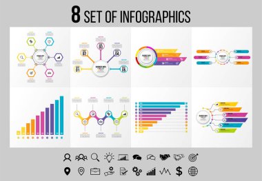 Vektör Infographics Elements Şablon Tasarım. Seçenekler Adımları ve Pazarlama Simgeleri ile İş Veri Görselleştirme Zaman Çizelgesi