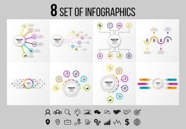 Vektör Infographics Elements Şablon Tasarım. Seçenekler Adımları ve Pazarlama Simgeleri ile İş Veri Görselleştirme Zaman Çizelgesi