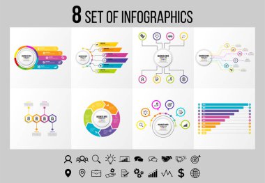 Vektör Infographics Elements Şablon Tasarım. Seçenekler Adımları ve Pazarlama Simgeleri ile İş Veri Görselleştirme Zaman Çizelgesi