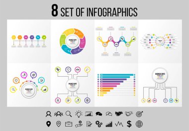 Vektör Infographics Elements Şablon Tasarım. Seçenekler Adımları ve Pazarlama Simgeleri ile İş Veri Görselleştirme Zaman Çizelgesi