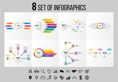 Vektör Infographics Elements Şablon Tasarım. Seçenekler Adımları ve Pazarlama Simgeleri ile İş Veri Görselleştirme Zaman Çizelgesi