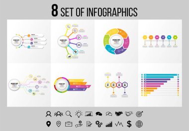 Vektör Infographics Elements Şablon Tasarım. Seçenekler Adımları ve Pazarlama Simgeleri ile İş Veri Görselleştirme Zaman Çizelgesi
