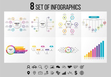 Vektör Infographics Elements Şablon Tasarım. Seçenekler Adımları ve Pazarlama Simgeleri ile İş Veri Görselleştirme Zaman Çizelgesi