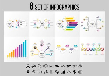 Vektör Infographics Elements Şablon Tasarım. Seçenekler Adımları ve Pazarlama Simgeleri ile İş Veri Görselleştirme Zaman Çizelgesi